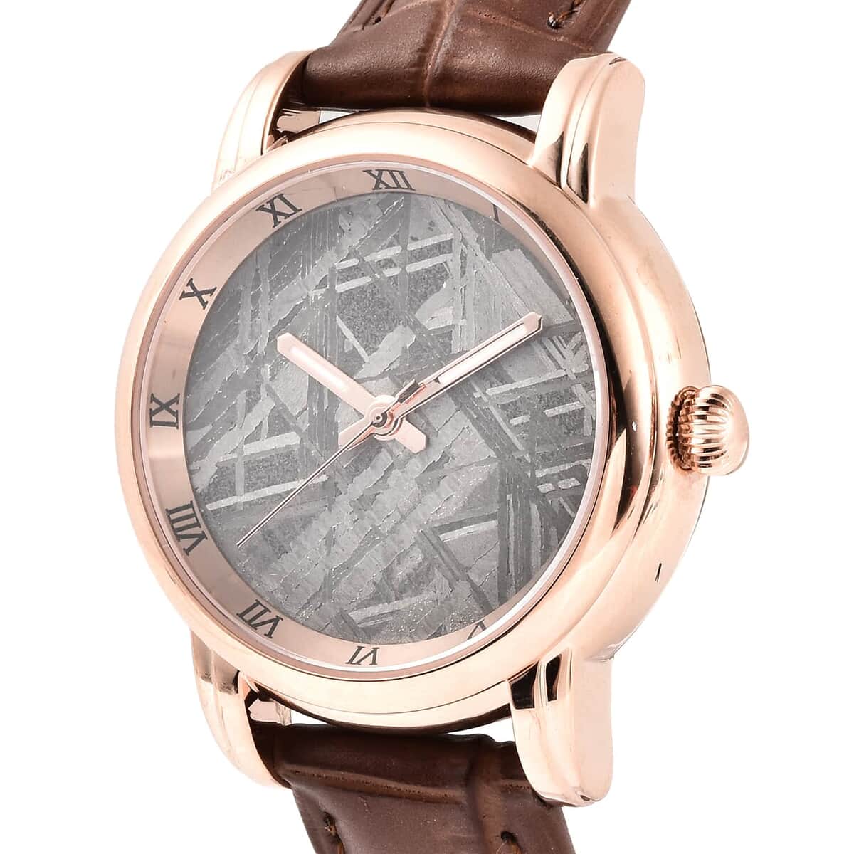 Eon 1962 Swiss Movement Watch with Marvelous Meteorite Dial & Light Brown Leather Strap, Designer Gemstone Watch, Analog Luxury Wristwatch image number 3