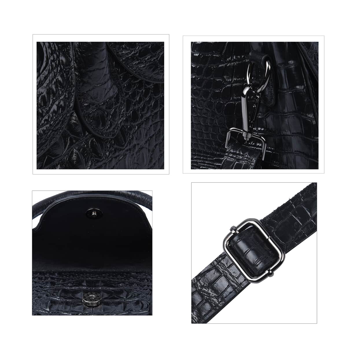 Black Crocodile Skin Pattern Inspired Genuine Leather Convertible Tote Bag image number 5