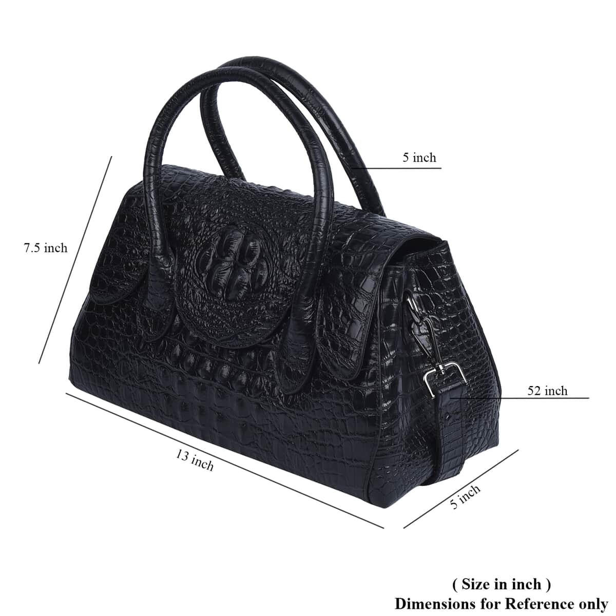 Black Crocodile Skin Pattern Inspired Genuine Leather Convertible Bag (13"x5"x7.5") image number 6