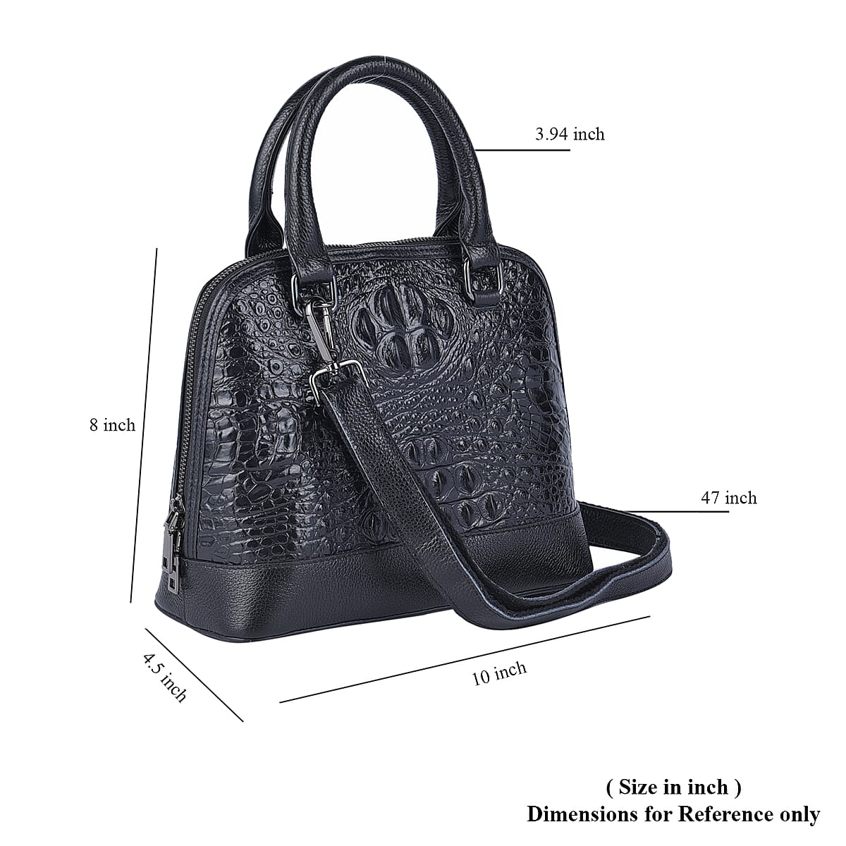 Black Crocodile Skin Pattern Inspired Half Moon Shape Genuine Leather Convertible Bag (10"x4.75"x8") image number 6