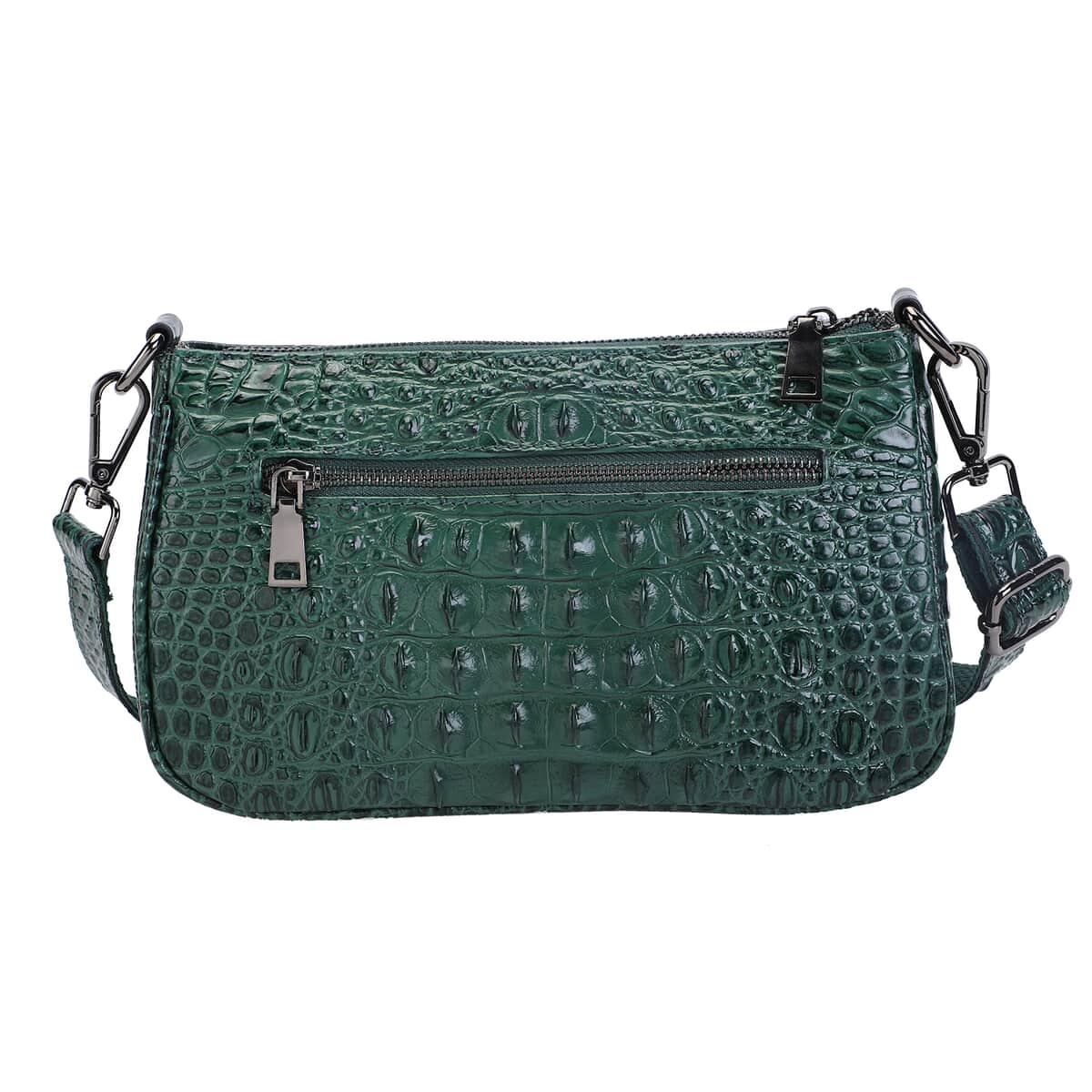Green Crocodile Skin Pattern Genuine Leather Hobo Bag image number 0