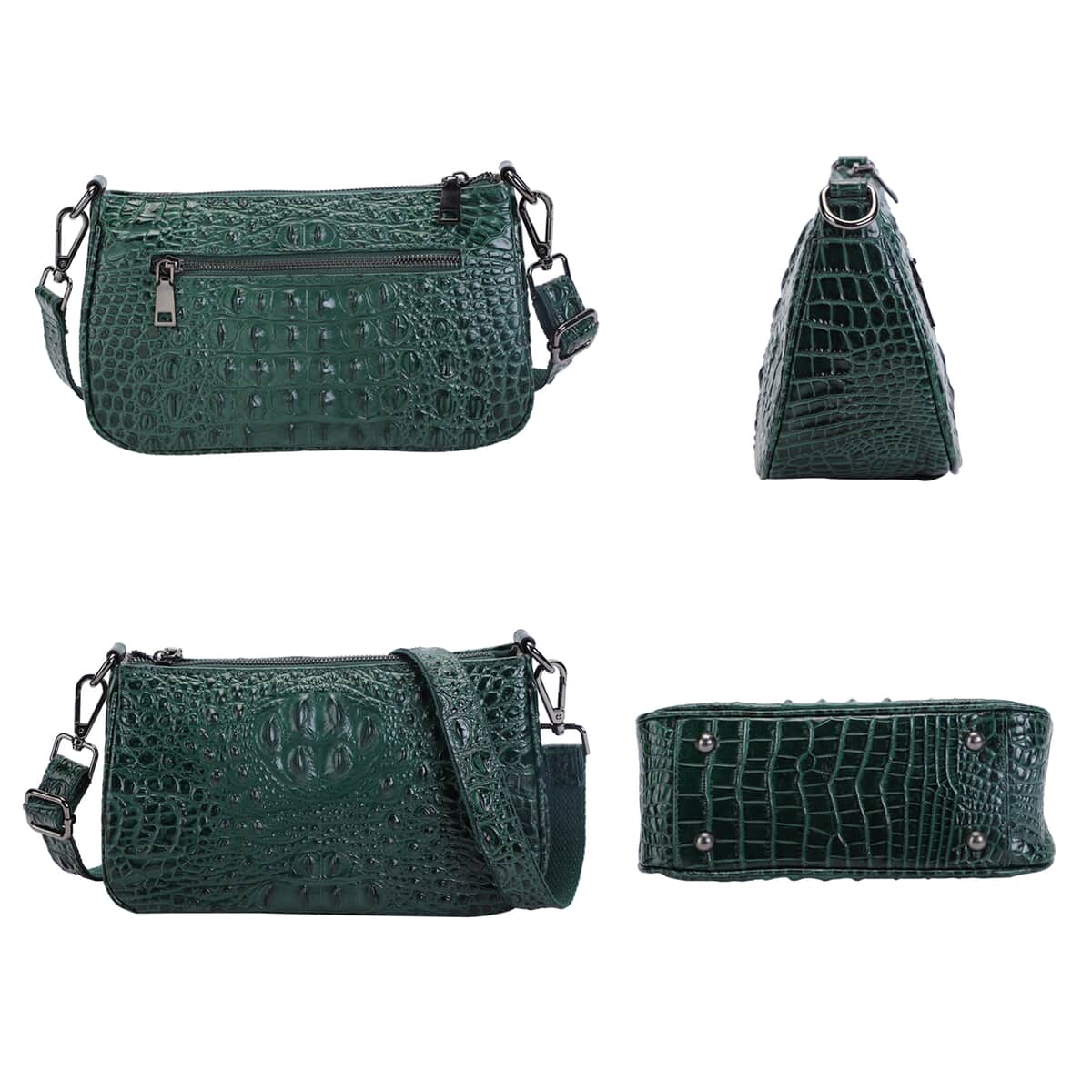 Green Crocodile Skin Pattern Genuine Leather Hobo Bag image number 3