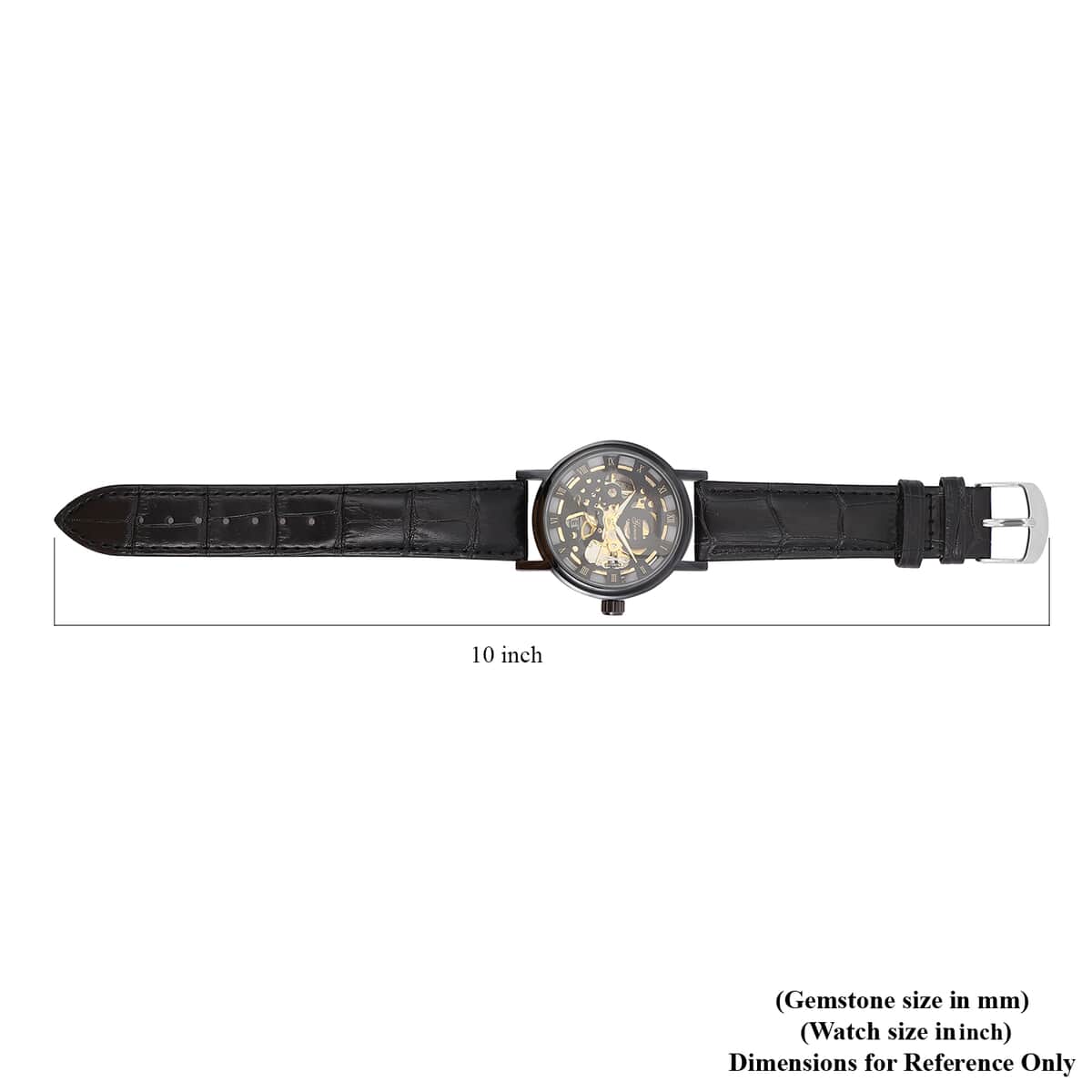 Genoa Automatic Mechanical Movement Hollowed Out Watch in Black with Black Leather Band image number 6
