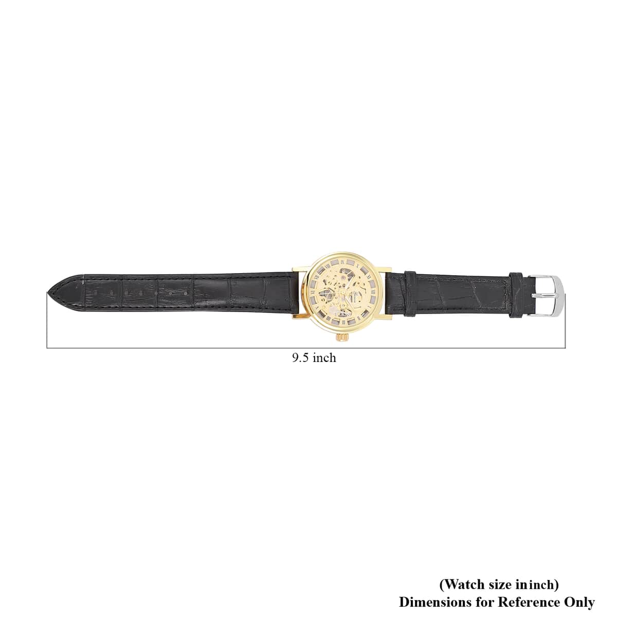 Genoa Automatic Mechanical Movement Hollowed Out Watch in Goldtone with Black Leather Band image number 6