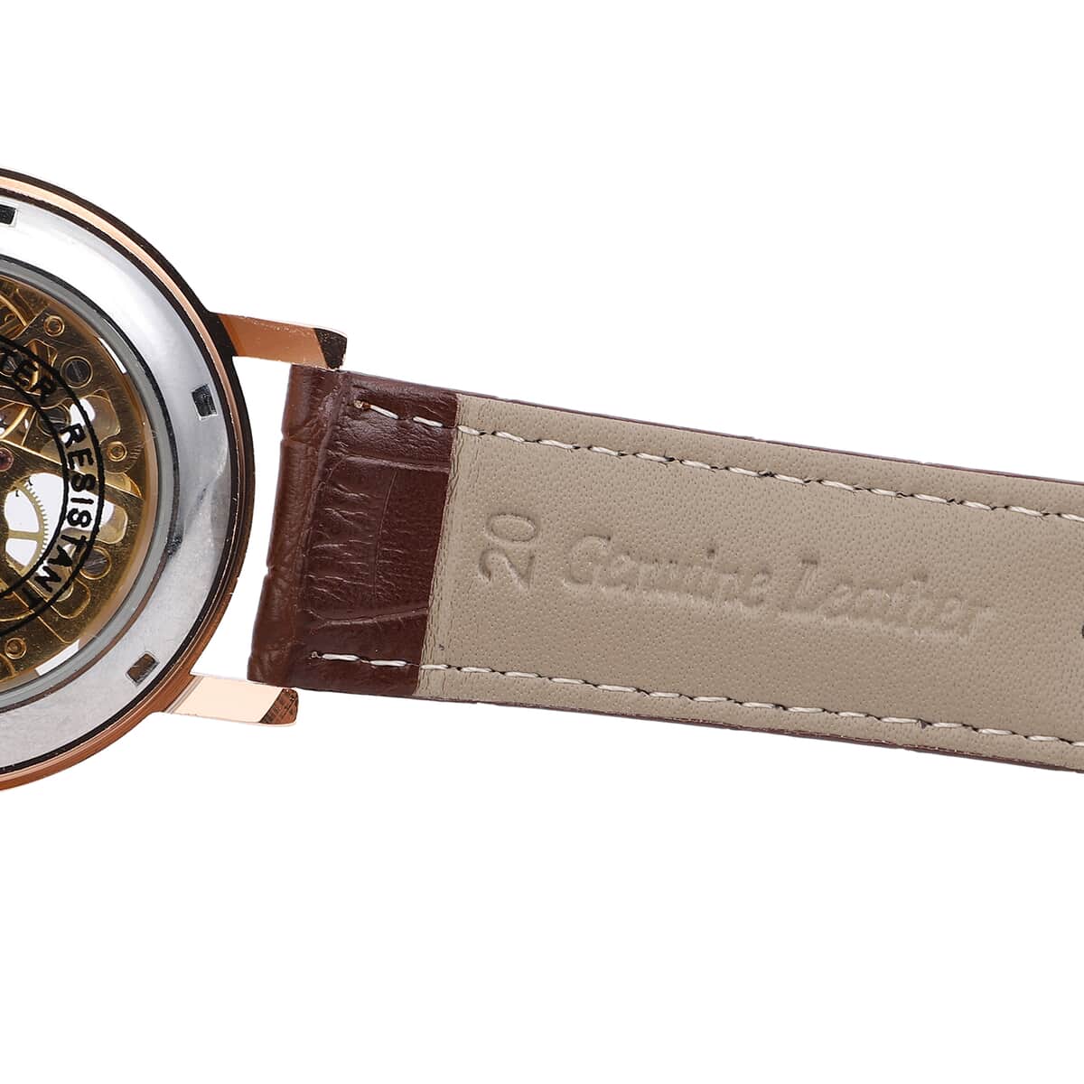 Genoa Automatic Mechanical Movement Hollowed Out Watch in Rosetone with Brown Leather Band image number 6