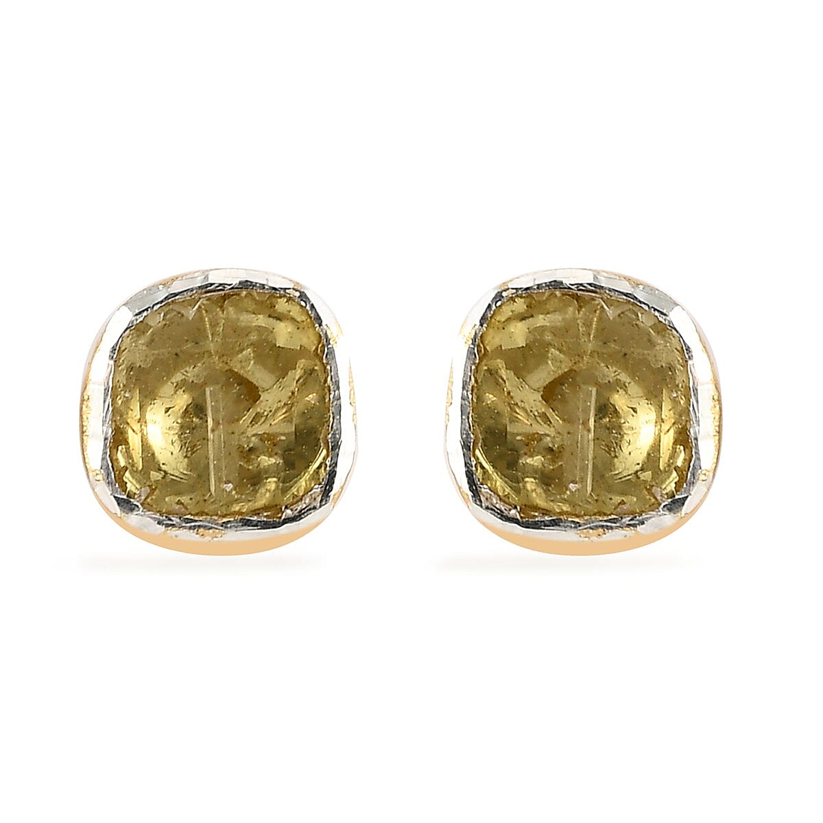 Artisan Crafted Polki Yellow Diamond Solitaire Stud Earrings in 14K Yellow Gold Over Sterling Silver 0.25 ctw