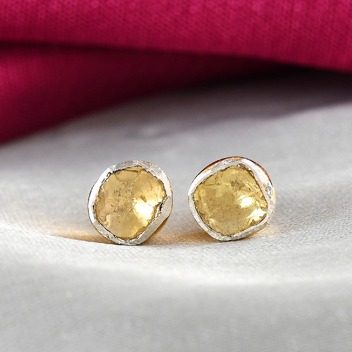 Artisan Crafted Polki Yellow Diamond Solitaire Stud Earrings in 14K Yellow Gold Over Sterling Silver 0.25 ctw