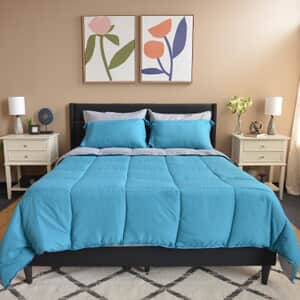 Victory Classic New York Closeout Lincoln Teal, Gray Reversible 7pc Bed in a Bag Comforter Set Includes Sheet Set - Queen