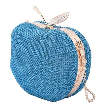Light Blue Sparkling Crystal Bitten Apple Shape Clutch Bag with Detachable Chain image number 3