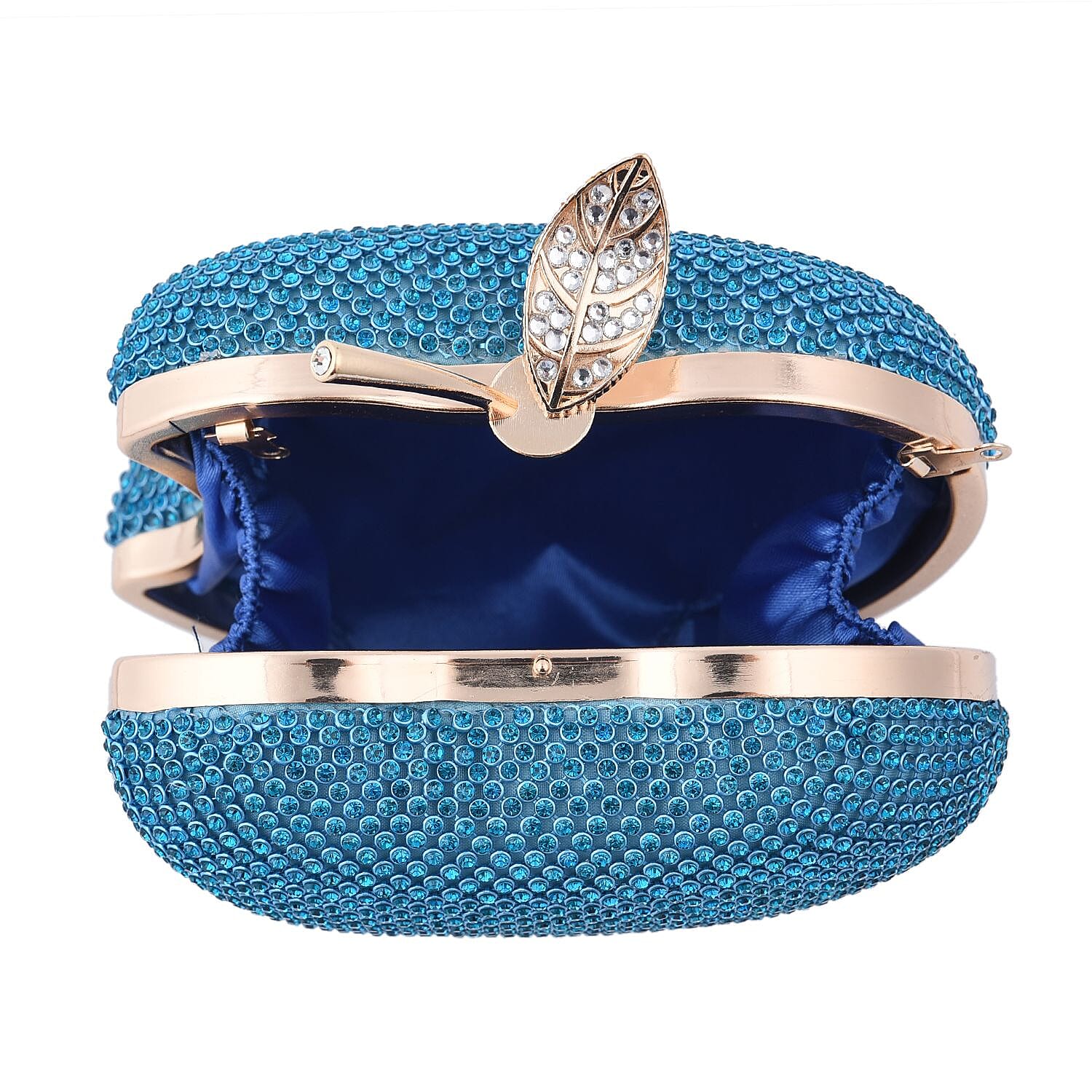 Light Blue Sparkling Crystal Bitten Apple Shape Clutch Bag with Detachable Chain