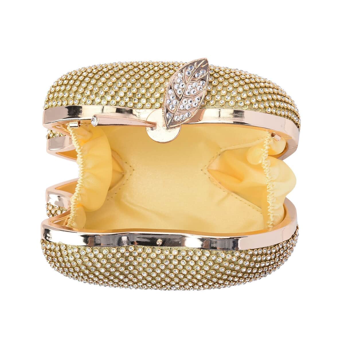 Gold Sparkling Crystal Bitten Apple Shape Clutch Bag with Detachable Chain image number 4
