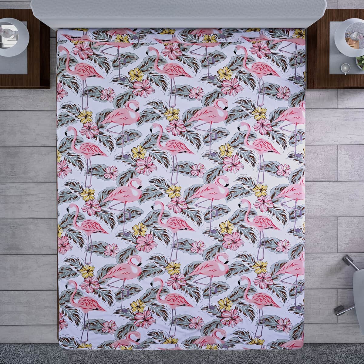 HOMESMART Flamingo and Flower Print Pattern 6 Pcs Microfiber Sheet Set (with 14 Deep Pocket) - Full , Bed Sheets , Fitted Sheet , Bed Sheet Set , Microfiber Sheets image number 2