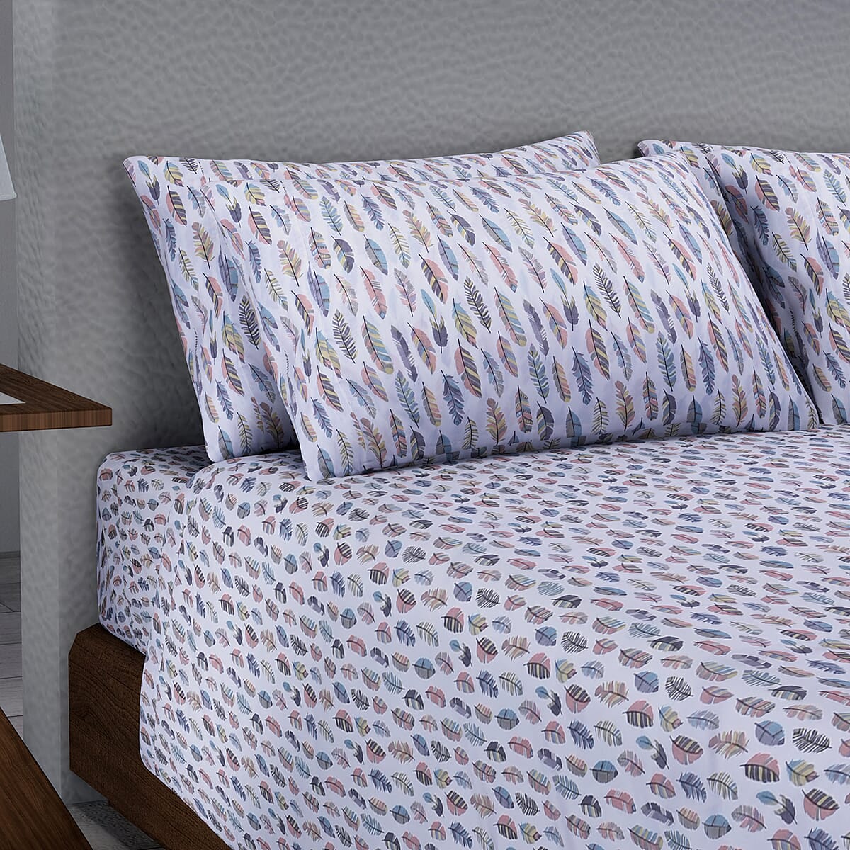 HOMESMART Colorful Feather Print Pattern 6 Pcs Microfiber Sheet Set (with 14 Deep Pocket) - Full , Bed Sheets , Fitted Sheet , Bed Sheet Set , Microfiber Sheets image number 1