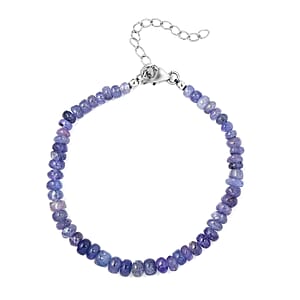 Tanzanite Beaded Adjustable Bracelet in Platinum Over Sterling Silver (7.25 In) 24.75 ctw