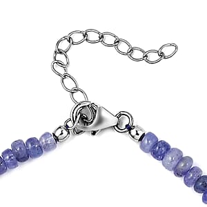 Tanzanite Beaded Adjustable Bracelet in Platinum Over Sterling Silver (7.25 In) 24.75 ctw