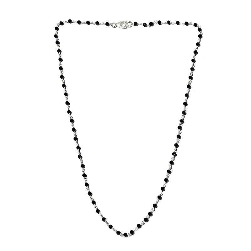 Ankur Treasure Chest Thai Black Spinel Beaded Necklace 20 Inches in Platinum Over Sterling Silver 14.90 ctw