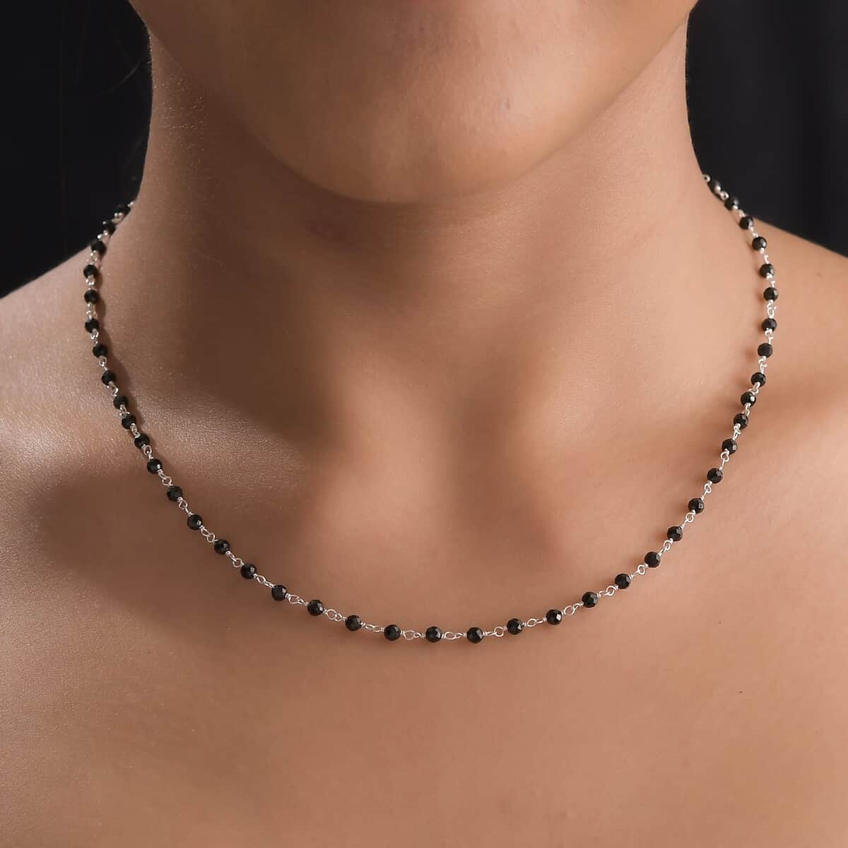 Natural Thai Black Spinel Beaded Necklace 20 Inches in Platinum Over Sterling Silver 14.90 ctw image number 2