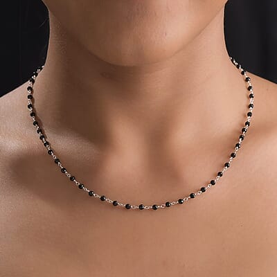 Ankur Treasure Chest Thai Black Spinel Beaded Necklace 20 Inches in Platinum Over Sterling Silver 14.90 ctw