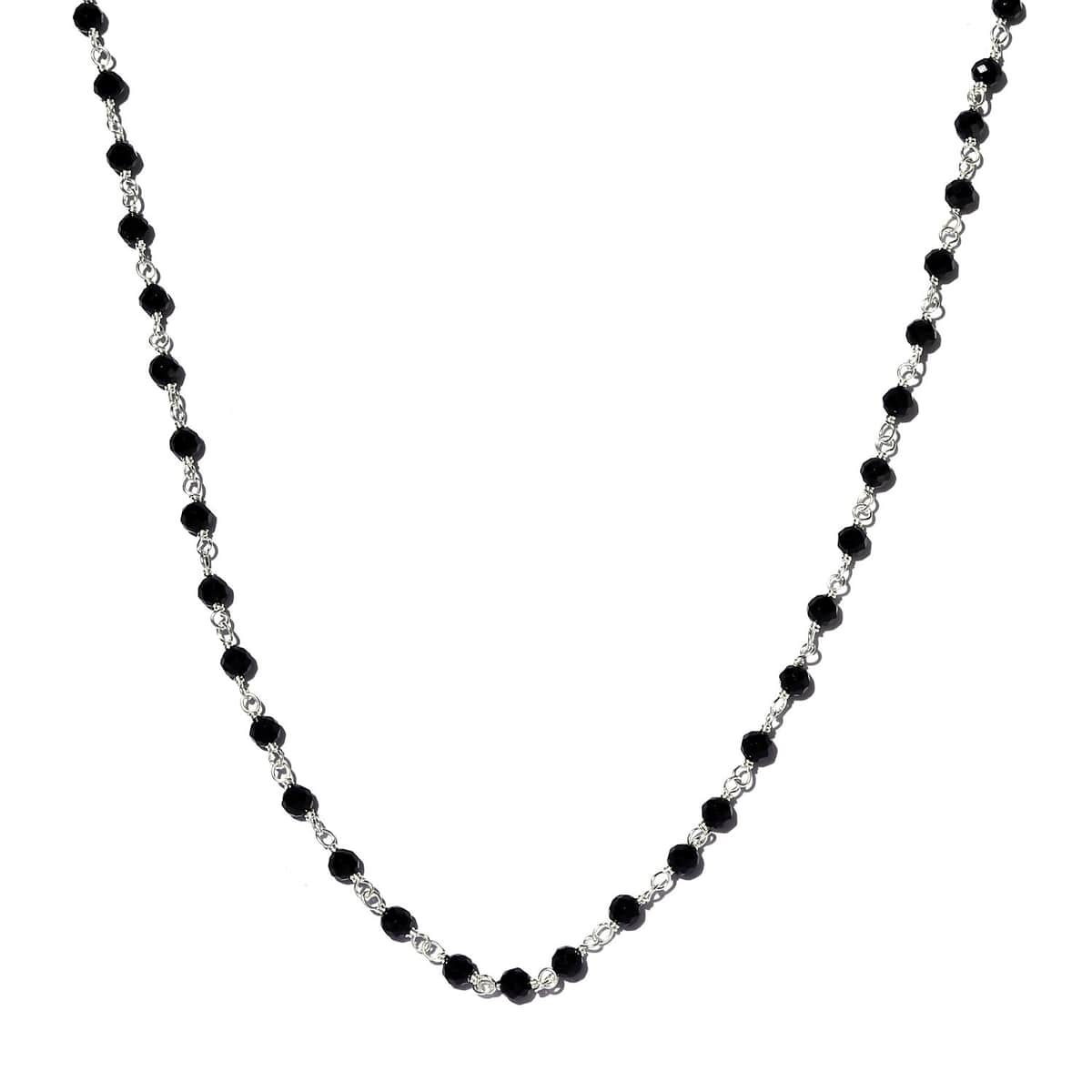 Natural Thai Black Spinel Beaded Necklace 20 Inches in Platinum Over Sterling Silver 14.90 ctw image number 3