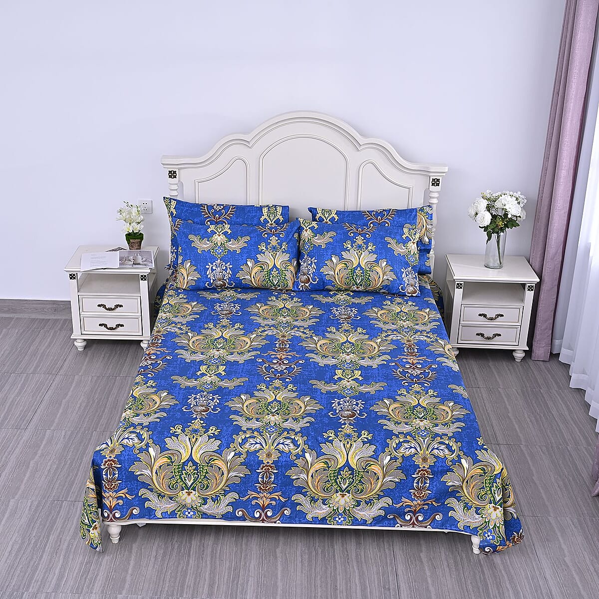 Homesmart Classic Damask Print Pattern 6 Pcs Microfiber Sheet Set (with 14 Deep Pocket) - Queen , Bed Sheets , Fitted Sheet , Bed Sheet Set , Microfiber Sheets image number 1