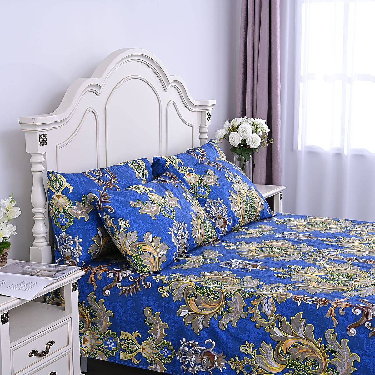 Homesmart Classic Damask Print Pattern 6 Pcs Microfiber Sheet Set (with 14 Deep Pocket) - Queen , Bed Sheets , Fitted Sheet , Bed Sheet Set , Microfiber Sheets image number 2