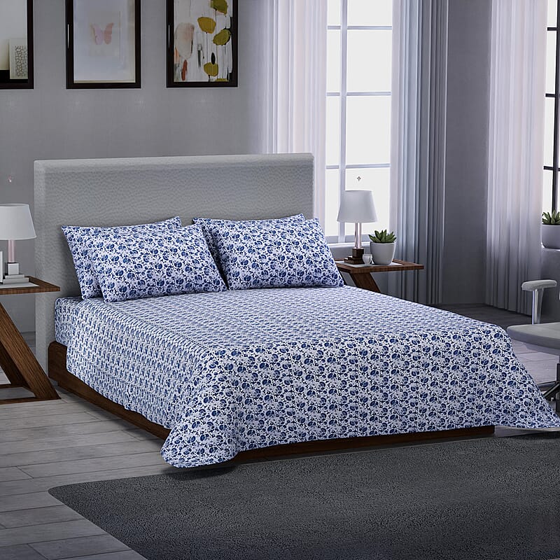 Homesmart Elegant Floral Print Pattern 6 Pcs Microfiber Sheet Set (with 14 Deep Pocket) - King, Bed Sheets, Fitted Sheet, Bed Sheet Set, Microfiber Sheets