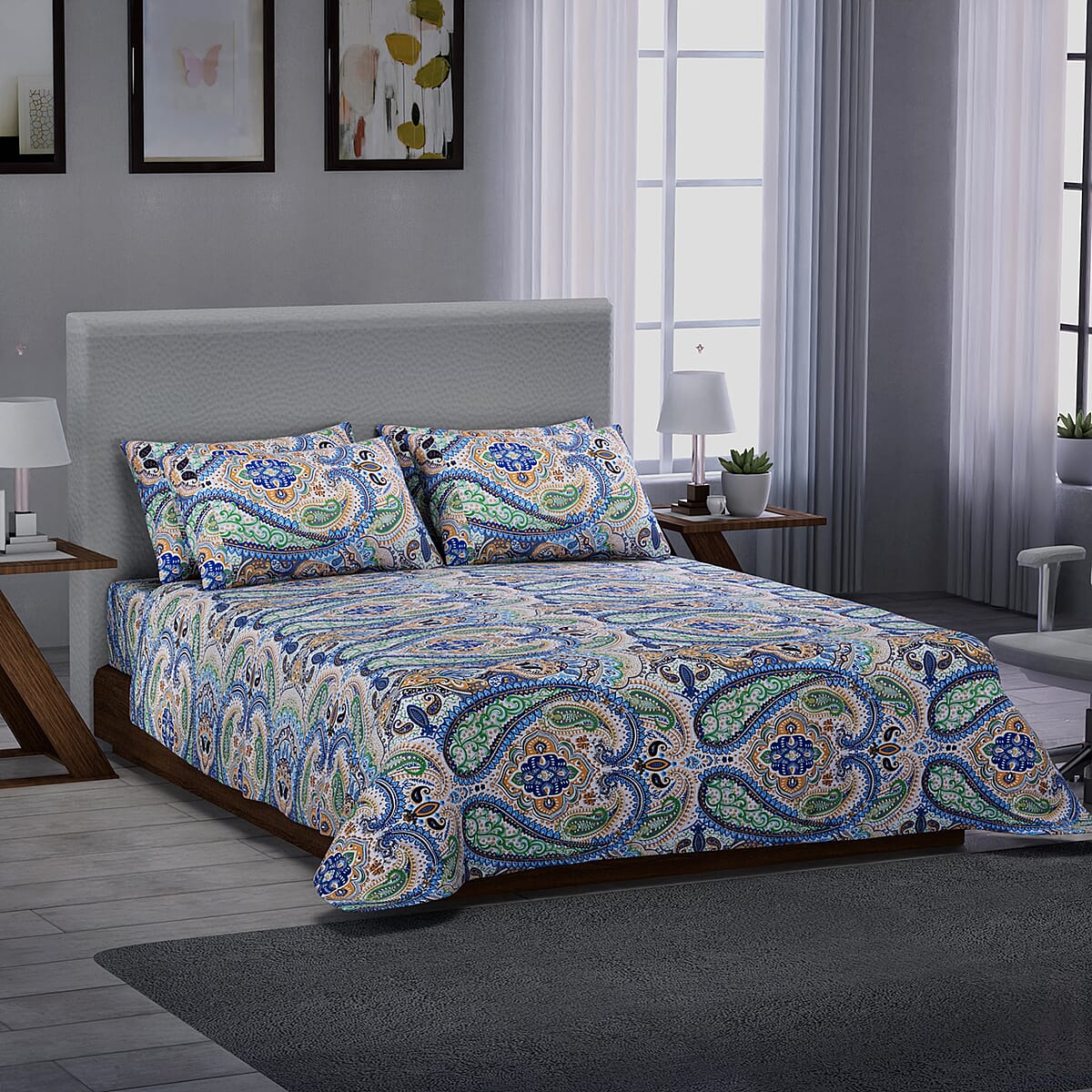 HOMESMART Paisley Print Pattern 6 Pcs Microfiber Sheet Set (with 14 Deep Pocket) - King , Bed Sheets , Fitted Sheet , Bed Sheet Set , Microfiber Sheets image number 0