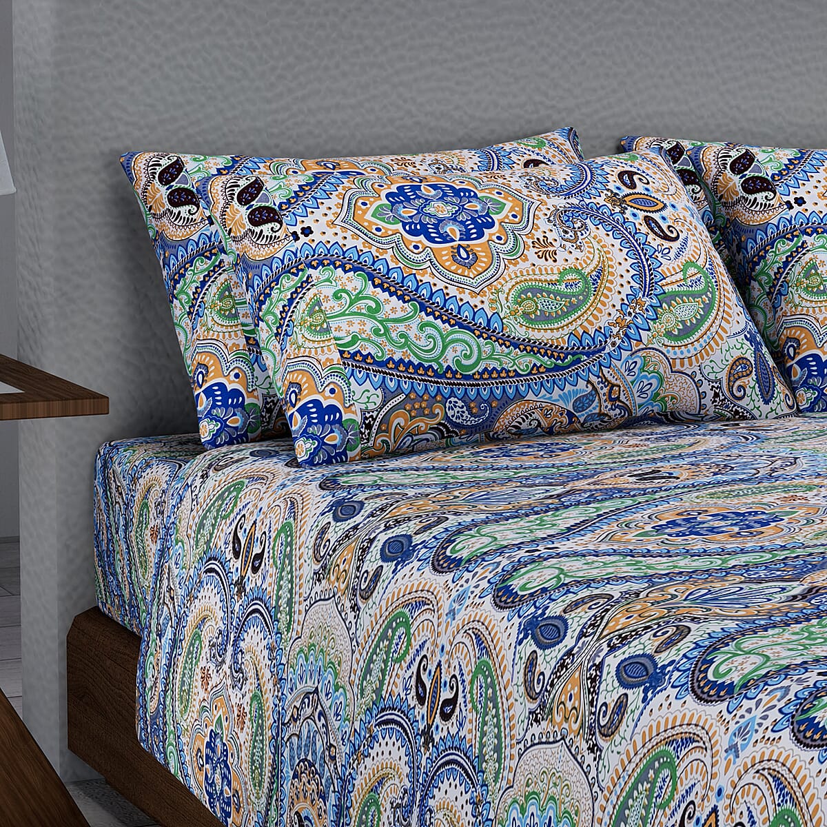 HOMESMART Paisley Print Pattern 6 Pcs Microfiber Sheet Set (with 14 Deep Pocket) - King , Bed Sheets , Fitted Sheet , Bed Sheet Set , Microfiber Sheets image number 1