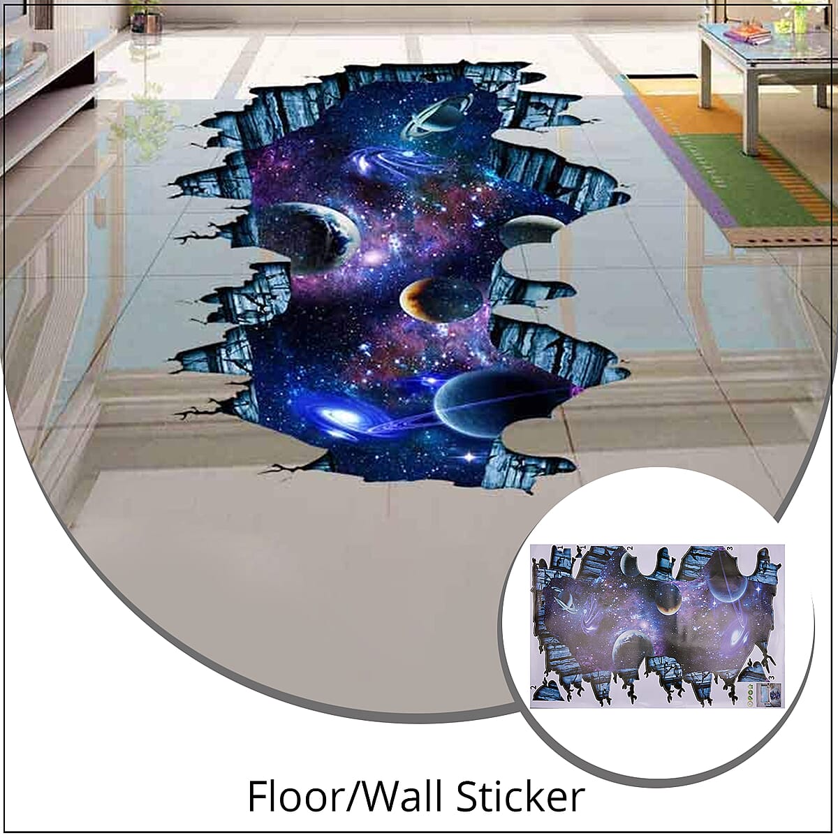 Multi Color 3D Universe Floor and Wall Sticker, Removable Creative Home Wall Art Mural and Decoration Accessories image number 1