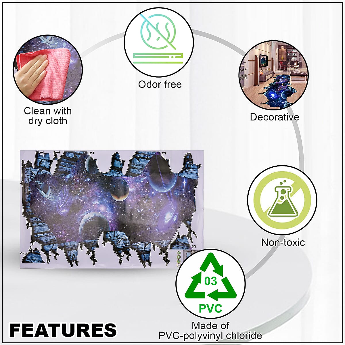 Multi Color 3D Universe Floor and Wall Sticker, Removable Creative Home Wall Art Mural and Decoration Accessories image number 2