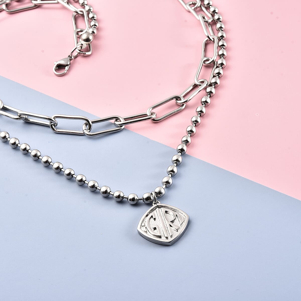 Engraved I Girl Necklace 18 Inches in Stainless Steel 34.57 Grams image number 1