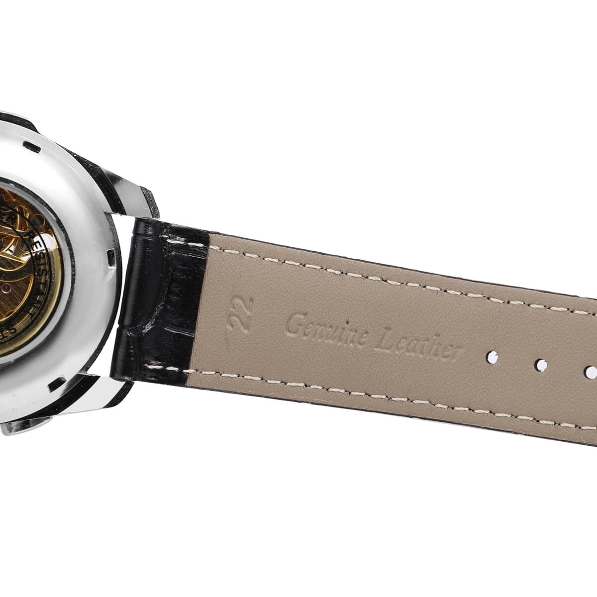 Genoa Automatic Mechanical Movement Watch with Black Skeleton Dial & Black Leather Strap image number 5