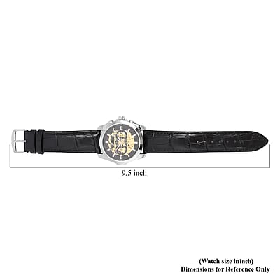 Genoa Automatic Mechanical Movement Watch with Black Skeleton Dial & Black Leather Strap