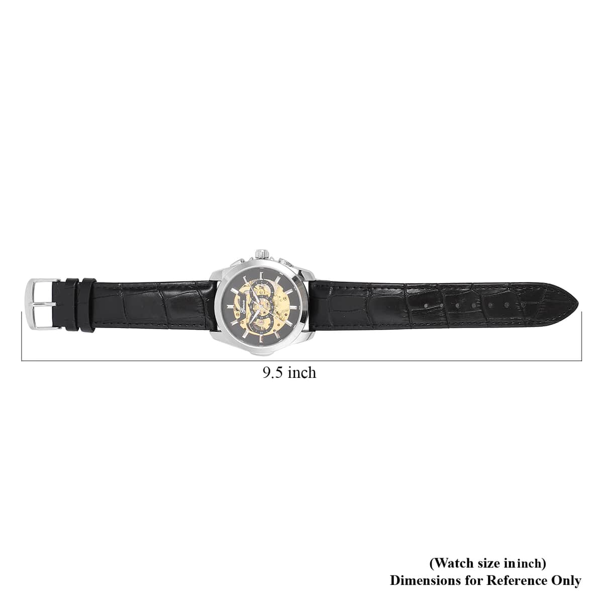 Genoa Automatic Mechanical Movement Watch with Black Skeleton Dial & Black Leather Strap image number 6