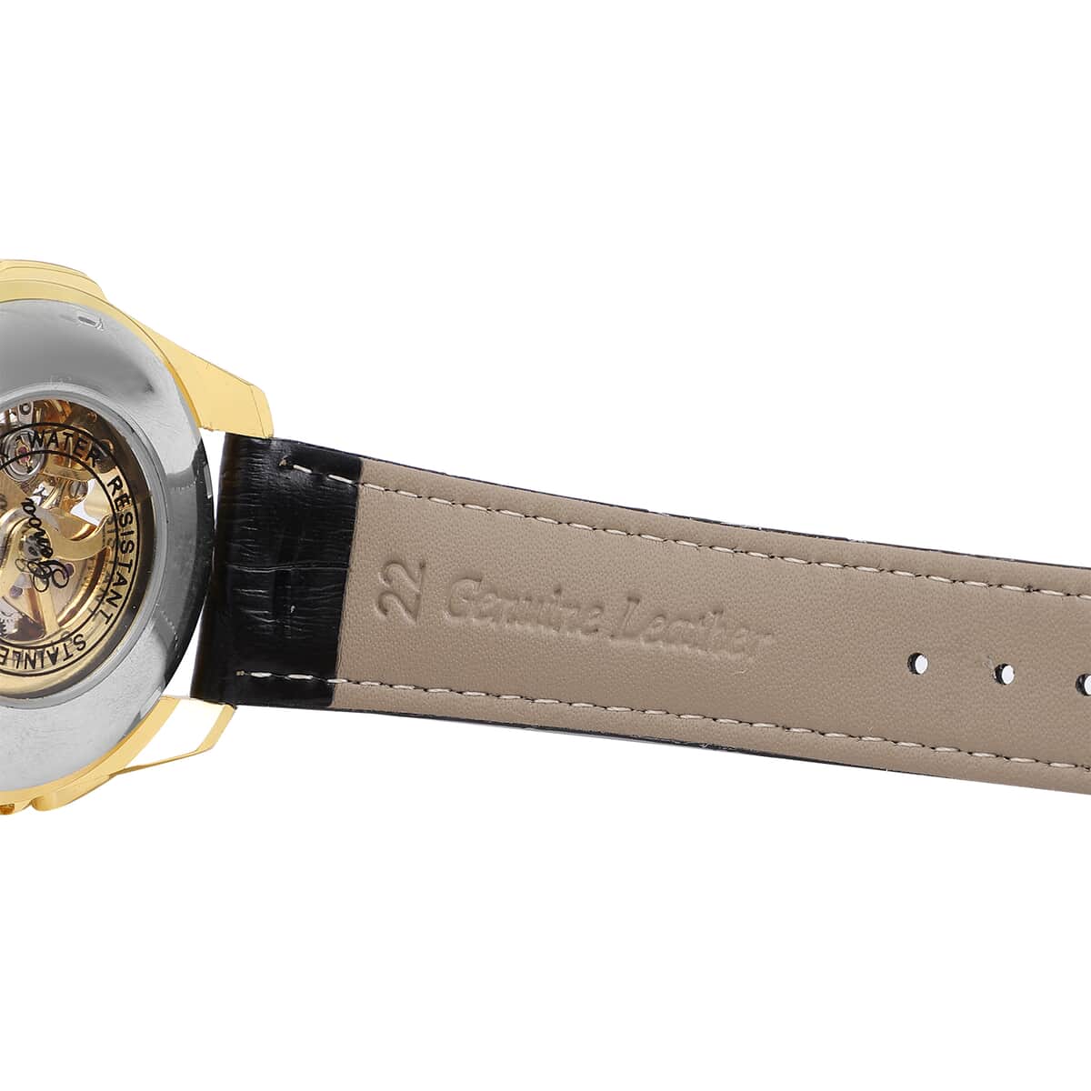 Genoa Automatic Mechanical Movement Watch with Black Skeleton Dial & Black Leather Strap image number 5