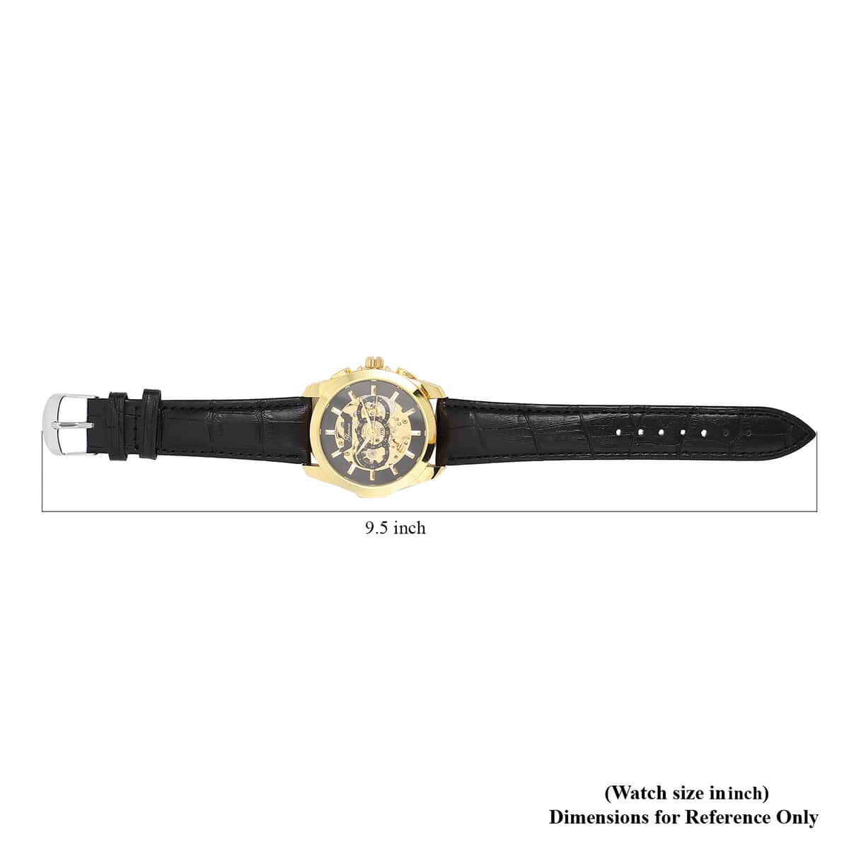 Genoa Automatic Mechanical Movement Watch with Black Skeleton Dial & Black Leather Strap image number 6