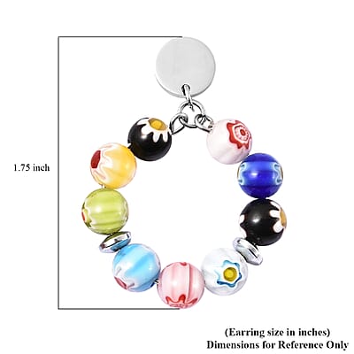 Multi Color Murano Style and Hematite Hoop Earrings in Stainless Steel 3.50 ctw