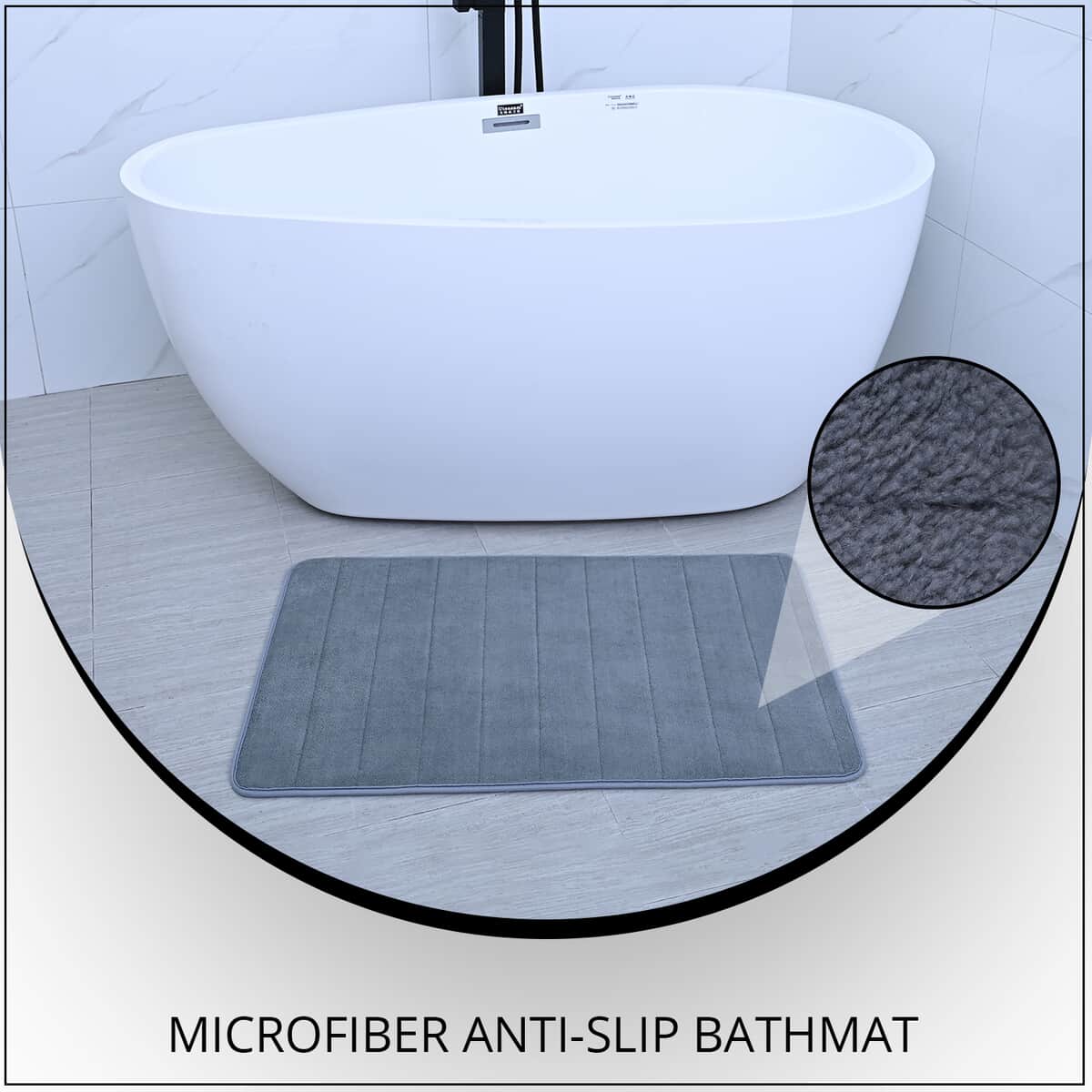 Gray Color Microfiber Anti-Slip Bathmat (19.8"x31.5") image number 1