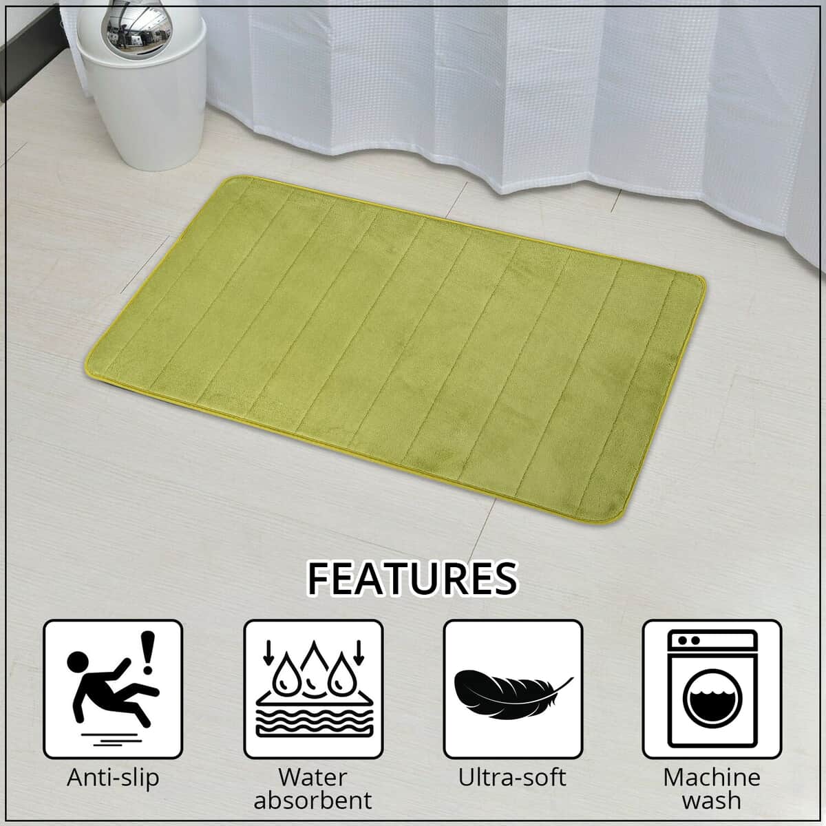 Green Color Microfiber Anti-Slip Bathmat , Luxury Bath Mats , Non Slip Bath Mats , Quick Dry Bath Mats image number 2