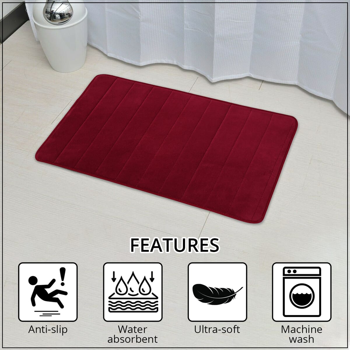 Red Color Microfiber Anti-Slip Bathmat , Luxury Bath Mats , Non Slip Bath Mats , Quick Dry Bath Mats image number 2