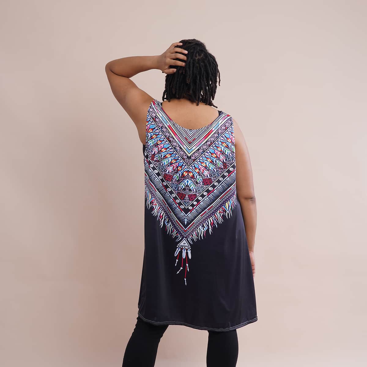 Jovie Black Feather Pattern Sleeveless A-Line Tunic (S/M) image number 1