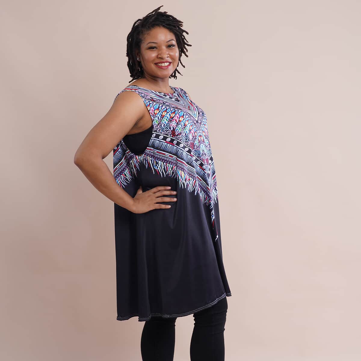 Jovie Black Feather Pattern Sleeveless A-Line Tunic (S/M) image number 2