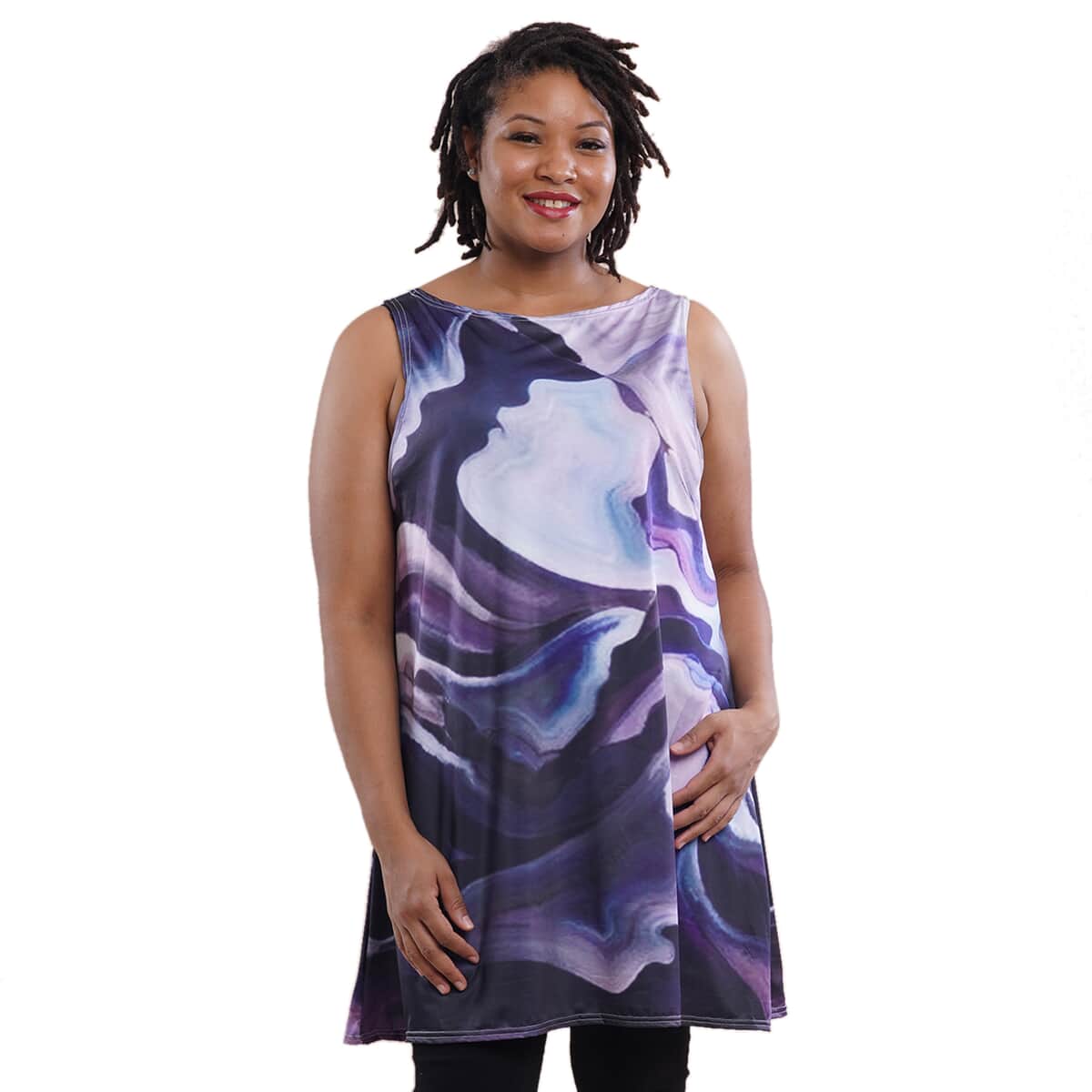 Jovie Purple Wave Pattern Sleeveless A-Line Tunic (S/M) image number 0