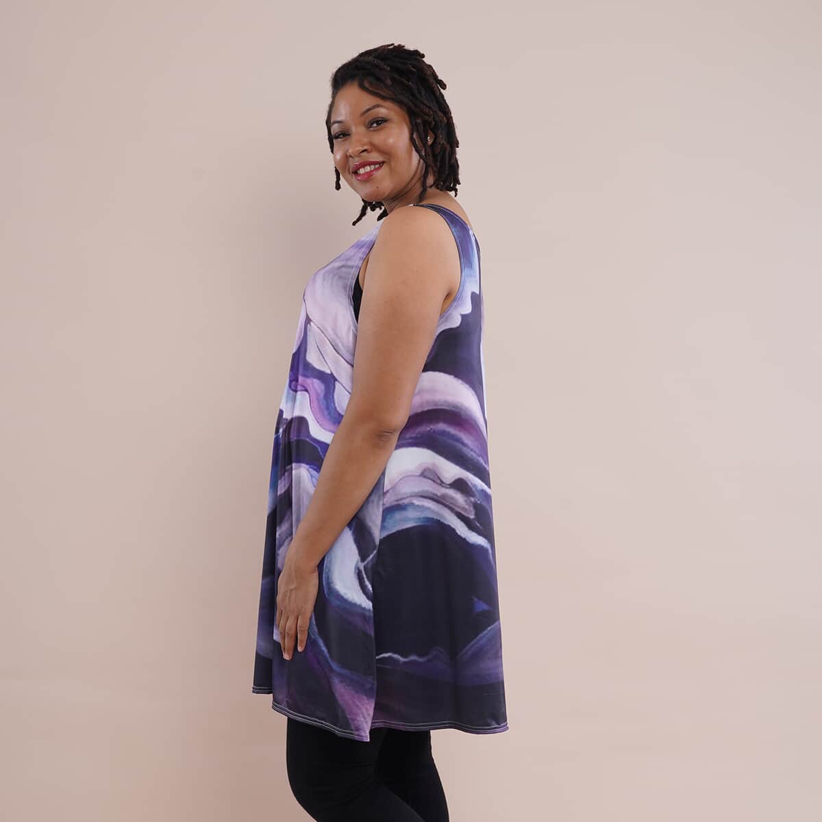 Jovie Purple Wave Pattern Sleeveless A-Line Tunic (S/M) image number 2