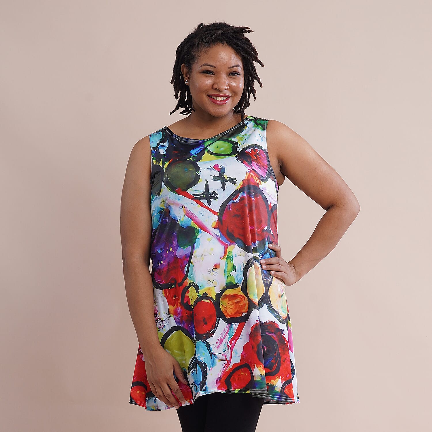 Jovie Multi Color Art Pattern Sleeveless A-Line Tunic (S/M)