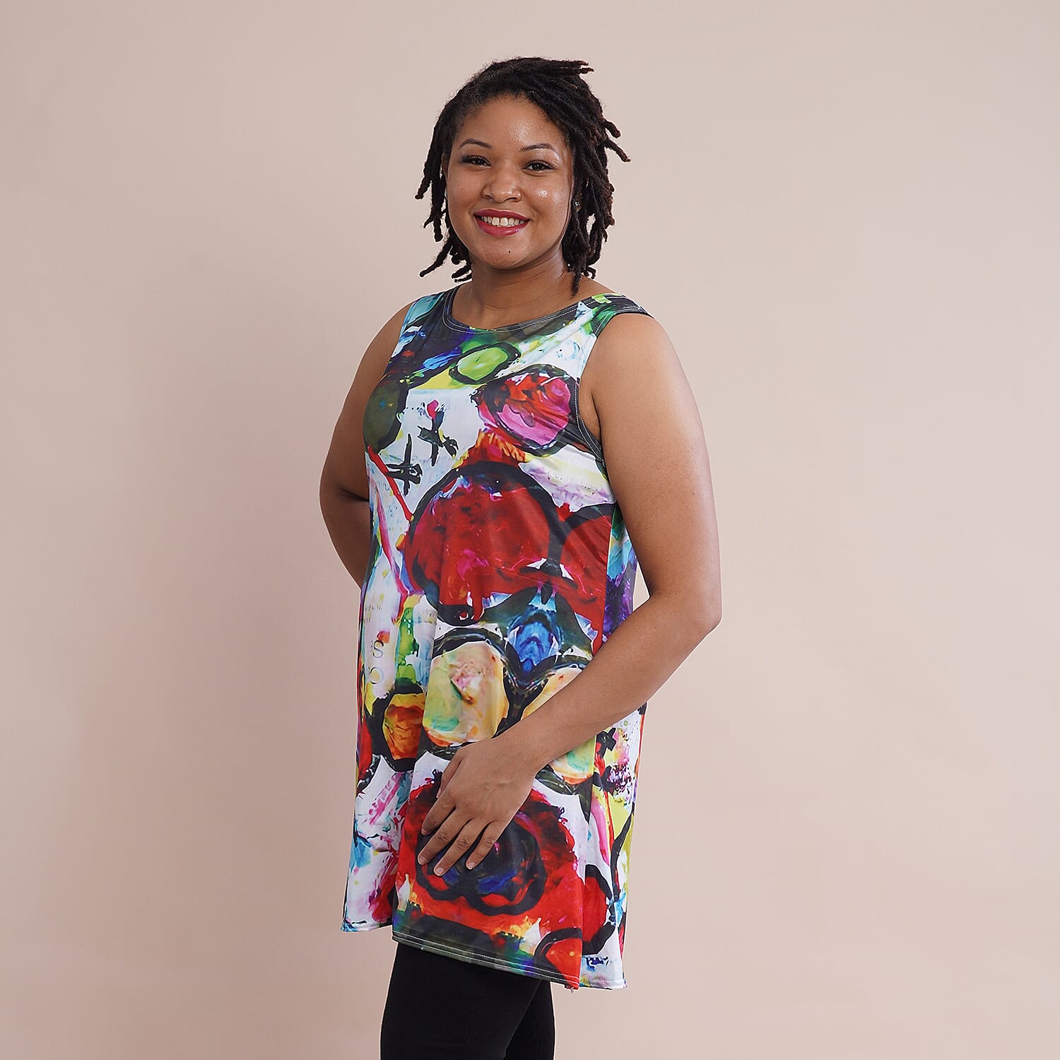 Jovie Multi Color Art Pattern Sleeveless A-Line Tunic (S/M)