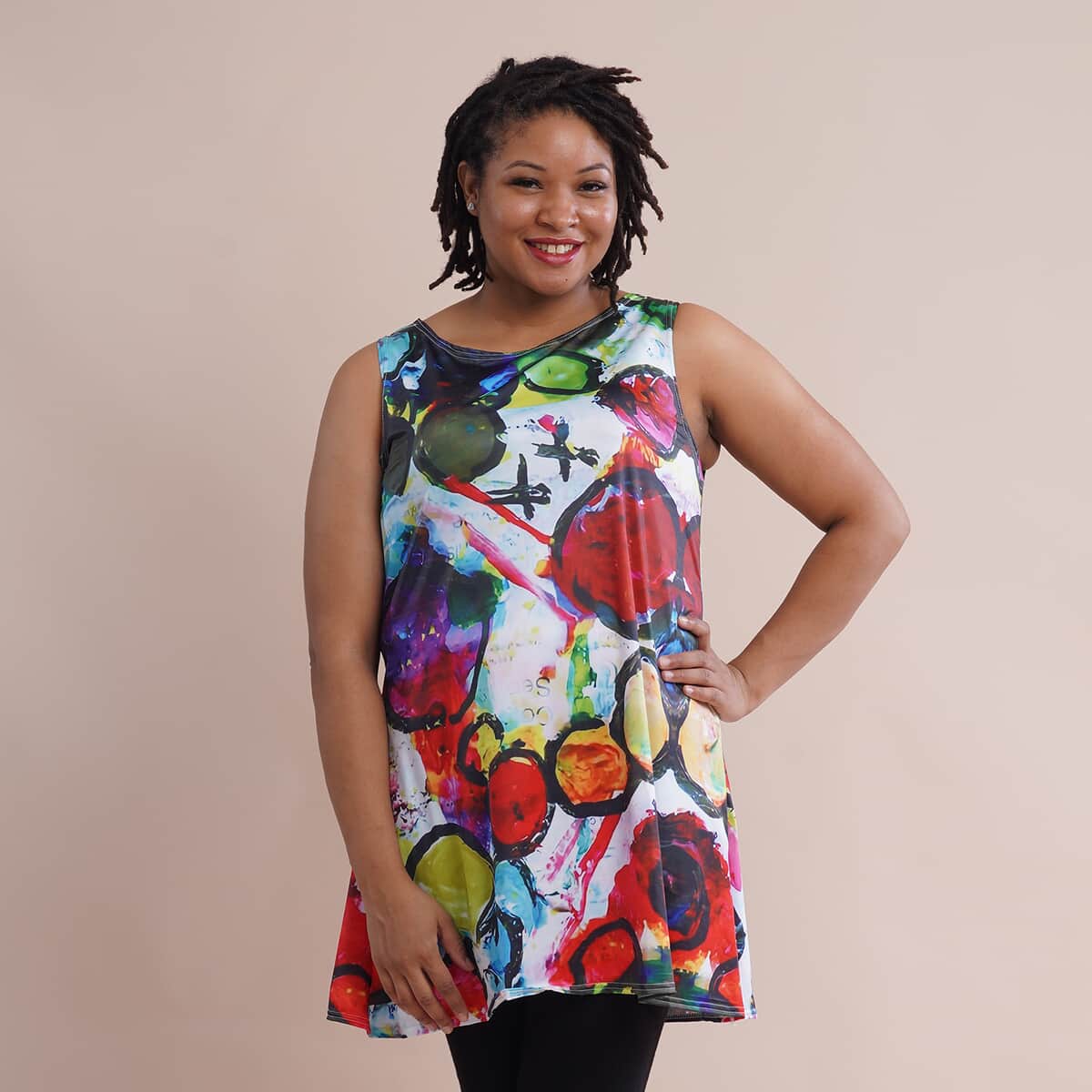 Jovie Multi Color Art Pattern Sleeveless A-Line Tunic (L/XL) image number 0