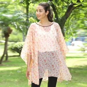 Jovie Orange Watercolor Printed Chiffon Kaftan Tunic