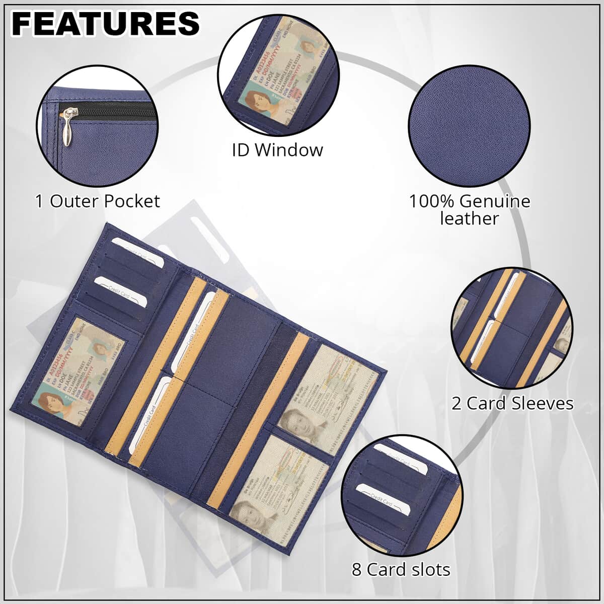 Passage Blue Genuine Leather RFID Tri-Fold Wallet image number 2