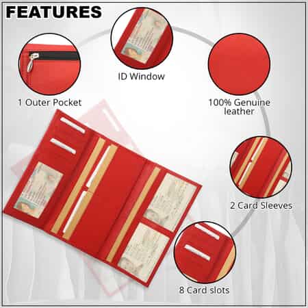 Passage Red Genuine Leather RFID Tri-Fold Wallet image number 2